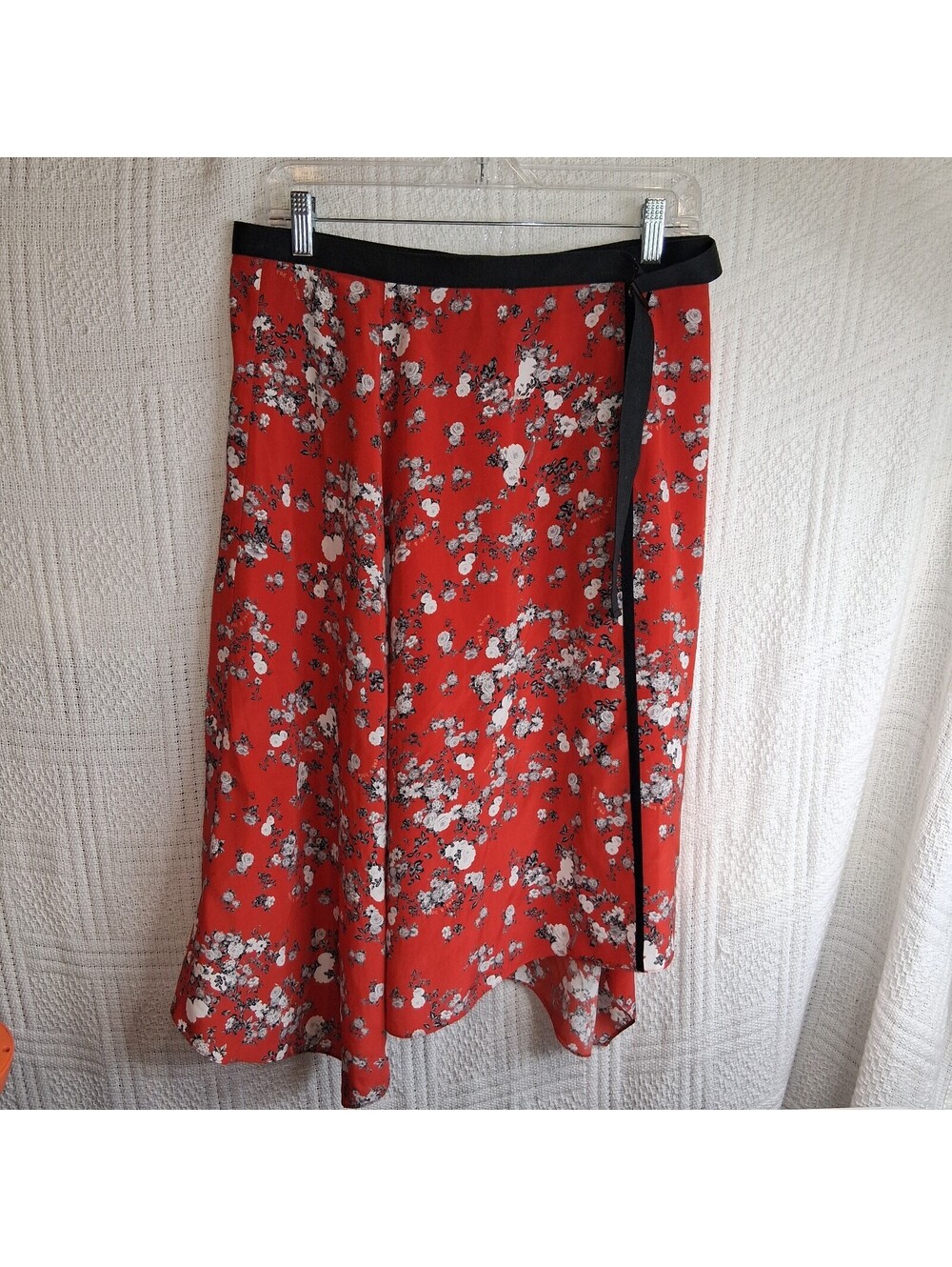 Rag & Bone Red Floral Asymmetrical Midi Skirt Size 8 Wrap Detail Cottagecore